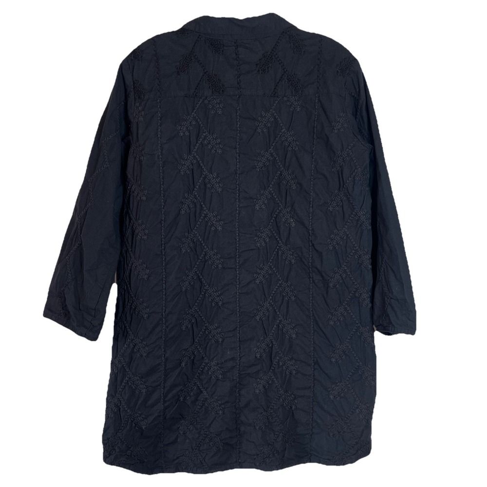 NEW Julia Amory Black Embroidered Long Sleeve The Swizzle Button Up Dress Medium - Picture 3 of 8